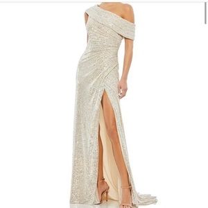 leena Mac Duggal white sequin gown